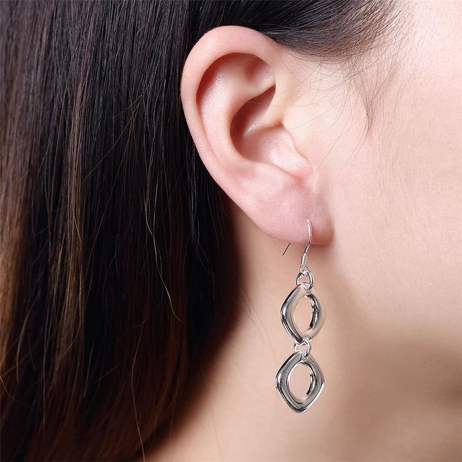DOTEFFIL 925 en argent Sterling rond carré collier boucle d'oreille ensemble pour femme mariage fiançailles fête mode charme bijoux