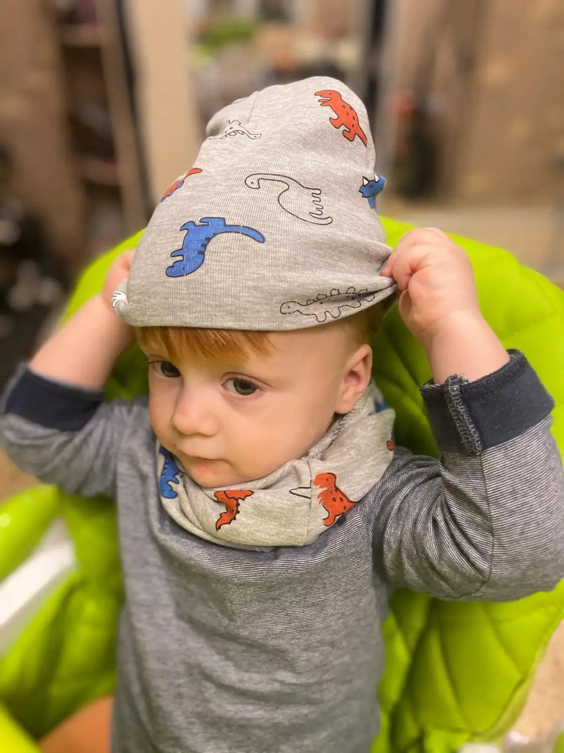 Chapeau pour enfants, automne et hiver, motif dinosaure, bonnet, écharpe, ensemble d'accessoires de photographie