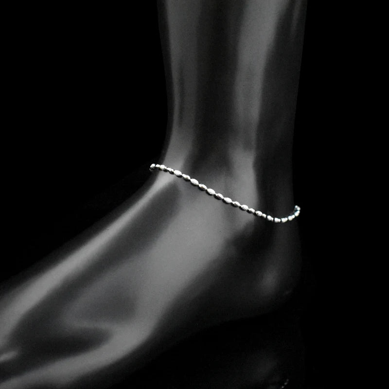 Chaîne de cheville en perles pour femmes, petit mètre, en argent Sterling 925, Grain d'olive, bijoux de pied, cadeau, nouvelle mode