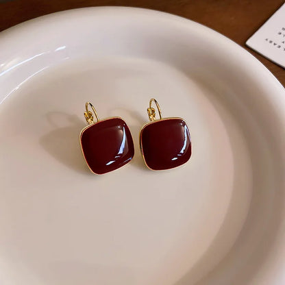 Boucles d'oreilles carrées en émail vintage pour femmes, bijoux géométriques, mode, nouveau, hiver