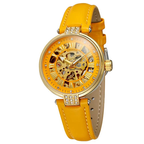 FORSINING-Montre mécanique automatique pour femme, blanc, doré, module, montre-bracelet, mode, business