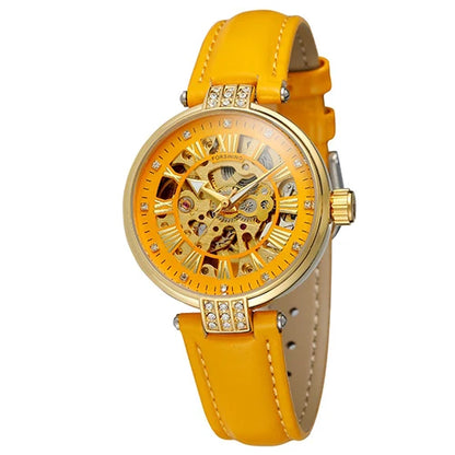 FORSINING-Montre mécanique automatique pour femme, blanc, doré, module, montre-bracelet, mode, business