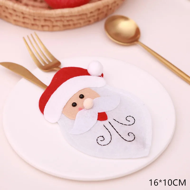 Décorations de Noël de Noel pour la maison, décor de table d'attente, cadeau de Noël du Nouvel An 2021, britannique, fourchette, porte-couteau, sac, 2022