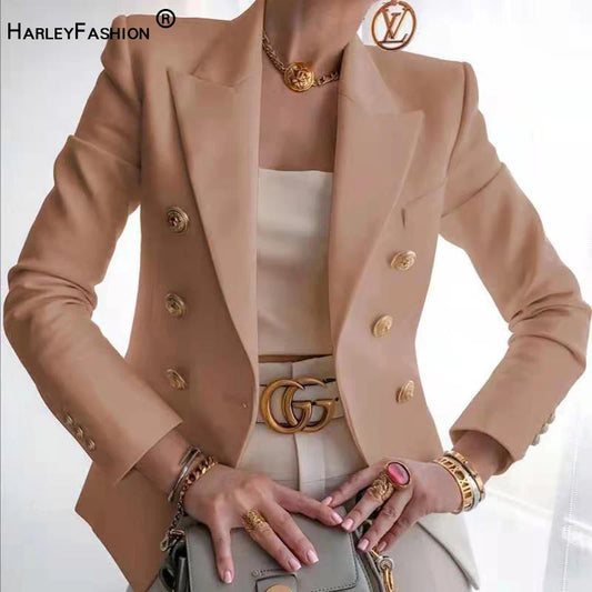 HARLEYFASHION-Blazer Croisé Slim pour Femme, Veste Imbibée de Qualité média, Avocat, Document Solide, Européen, Américain, Printemps, Automne, 2021