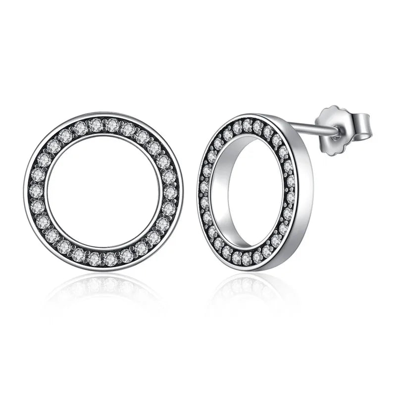 WOSTU mode chaude 100% 925 argent Sterling chanceux pour toujours boucles d'oreilles circulaires pour les femmes authentique Original bijoux cadeau