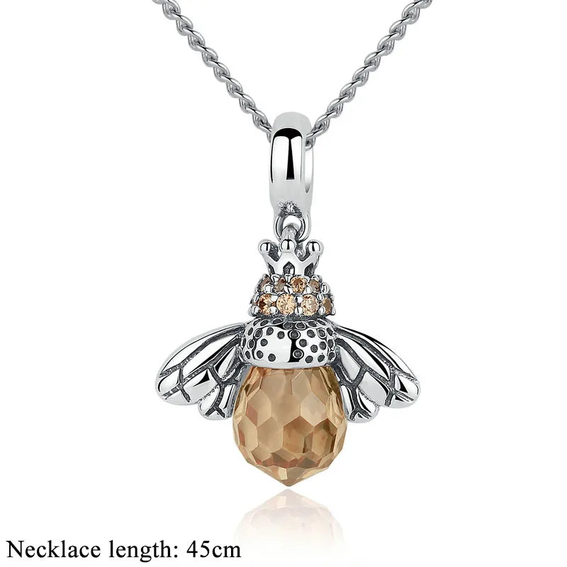 BAMOER 925 en argent Sterling belle abeille Orange insecte pendentif collier pour les femmes 14K plaqué or