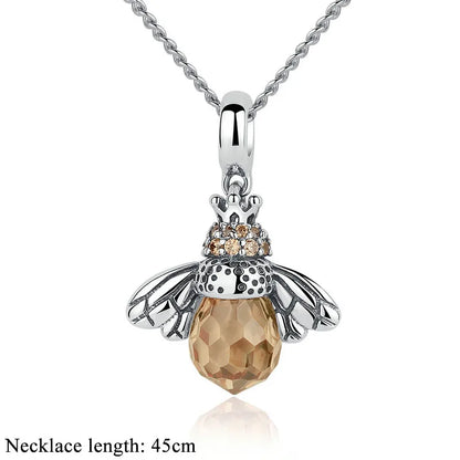 BAMOER 925 en argent Sterling belle abeille Orange insecte pendentif collier pour les femmes 14K plaqué or