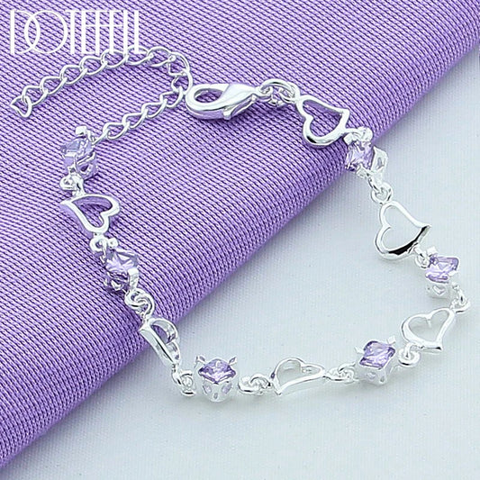 DOTEFFIL 925 en argent Sterling coeur violet Zircon Bracelet pour les femmes