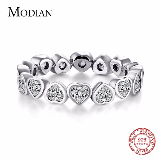 Modian – bague classique en argent sterling 925, zircone cubique, bijoux, cœurs d'amour, éternité