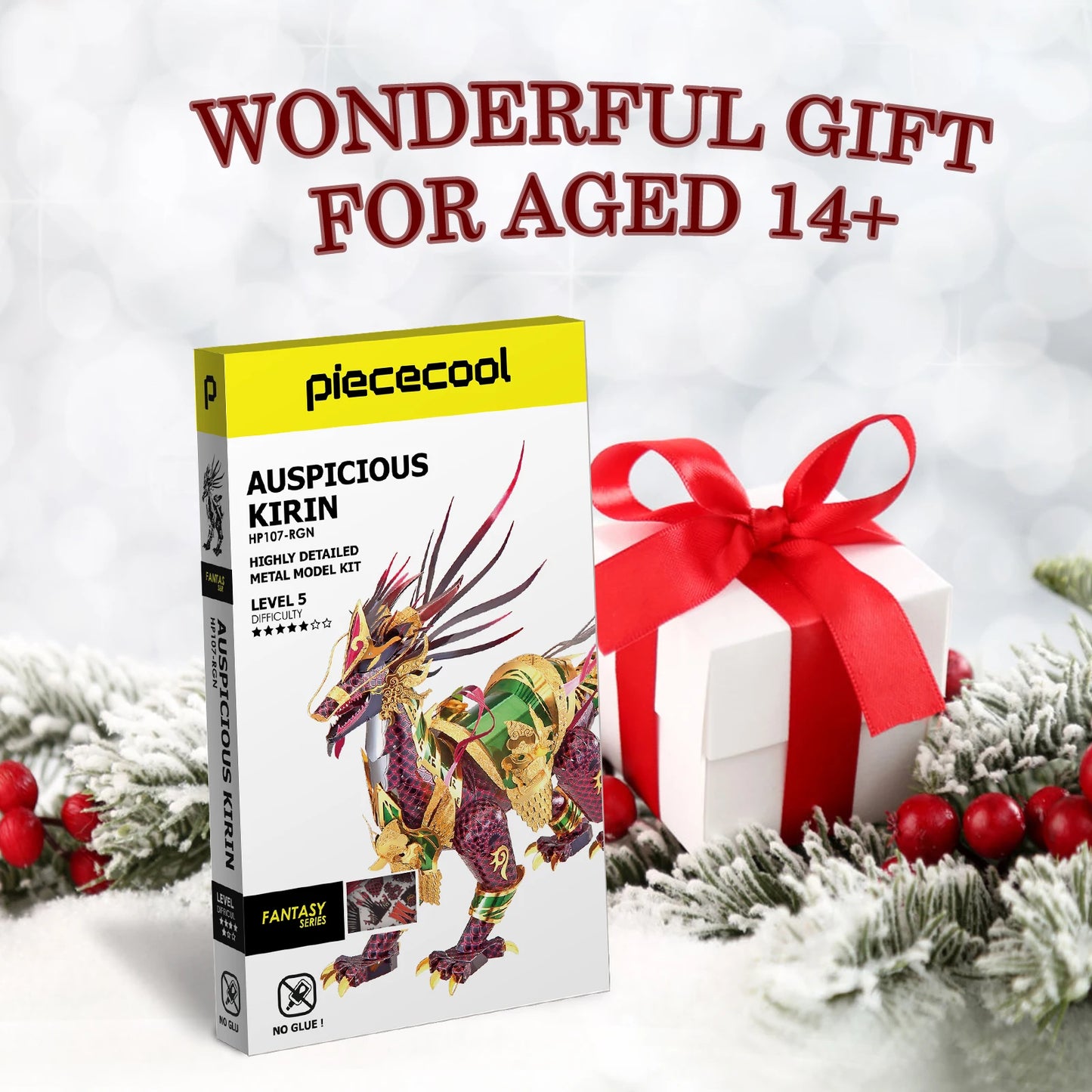 Piececool-Analyste de construction de modèles de puzzle en métal 3D, jouet de puzzle Kirin de bon augure, cadeaux de Noël et d'anniversaire pour adultes