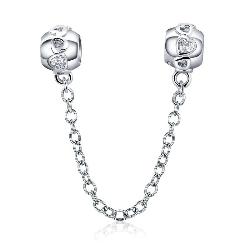 Meilleure vente 100% argent Sterling 925 la clé de coeur silicone sécurité chaîne breloque Wostu Original perles Bracelet bijoux CQC606