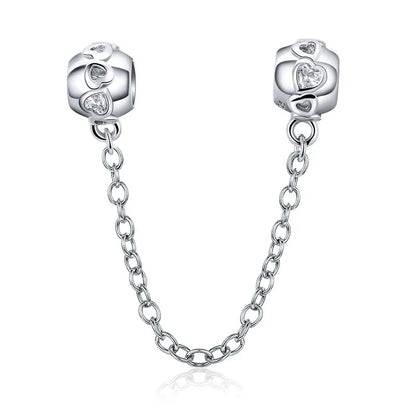 Meilleure vente 100% argent Sterling 925 la clé de coeur silicone sécurité chaîne breloque Wostu Original perles Bracelet bijoux CQC606