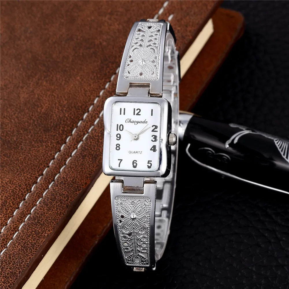Saat-Montre à quartz carrée pour femme, montre-bracelet pour femme, argent, or, marque supérieure,