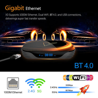 VONTAR X3 4GB 128GB 8K TV BOX Android 9 Smart Android TVBOX 9.0 Amlogic S905X3 Wifi 1080P BT 4K décodeur 4GB 64GB 32GB