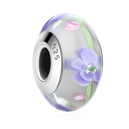 BAMOER 925 en argent Sterling belle fleur rose perles de charme en verre de Murano européen