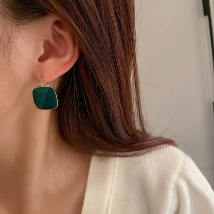 Boucles d'oreilles carrées en émail vintage pour femmes, bijoux géométriques, mode, nouveau, hiver