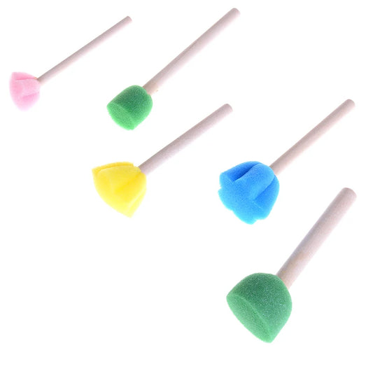 5 pièces manche en bois éponge pinceau enfants enfants fleur Graffiti Art dessin peinture jouets outil école papeterie fournitures