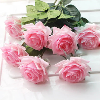 7 pièces vraie touche Rose branche tige Latex Rose main sensation feutre Simulation décorative artificielle Silicone Rose fleurs maison mariage