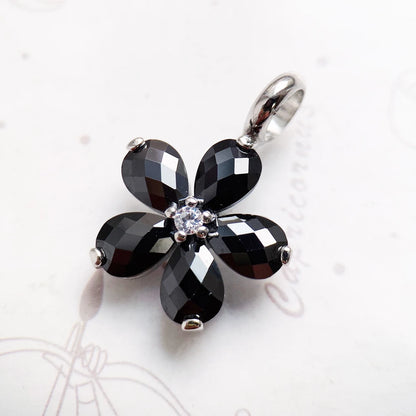 Pendentif fleur en cristal noir, marque de bijoux à la mode, accessoires européens, cadeau en argent Sterling 925 pour femmes