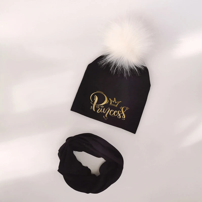 Ensemble de chapeaux pour filles, lettres dorées, princesse, prince, couronne, chapeau pour garçon, bonnet en coton tricoté pour enfants