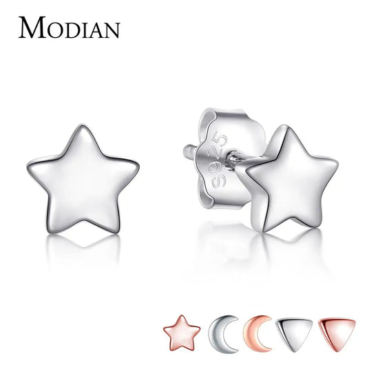 Modian – Boucles d'oreilles en argent sterling 925 pour femme, avec 6 styles en étoile et lune, accessoire exquise et simple, très tendance, bijou triangulaire