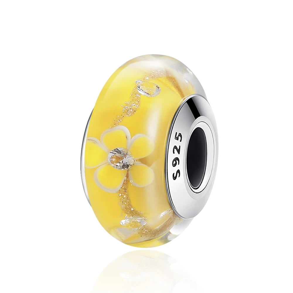 BAMOER 925 en argent Sterling belle fleur rose perles de charme en verre de Murano européen