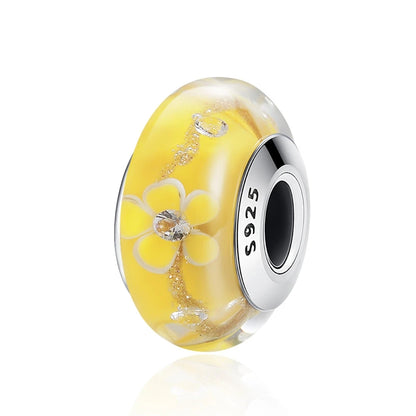 BAMOER 925 en argent Sterling belle fleur rose perles de charme en verre de Murano européen