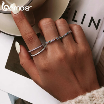 BAMOER classique 925 en argent Sterling de haute qualité cercle clair CZ géométrique empilable anneaux pour les femmes bijoux de mariage cadeau SCR066
