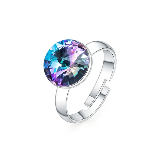Bagues couleur argent cristaux originaux d'autriche rondes RIVOLI pierre anneaux pour femmes correspondant bijoux de fiançailles de mariage