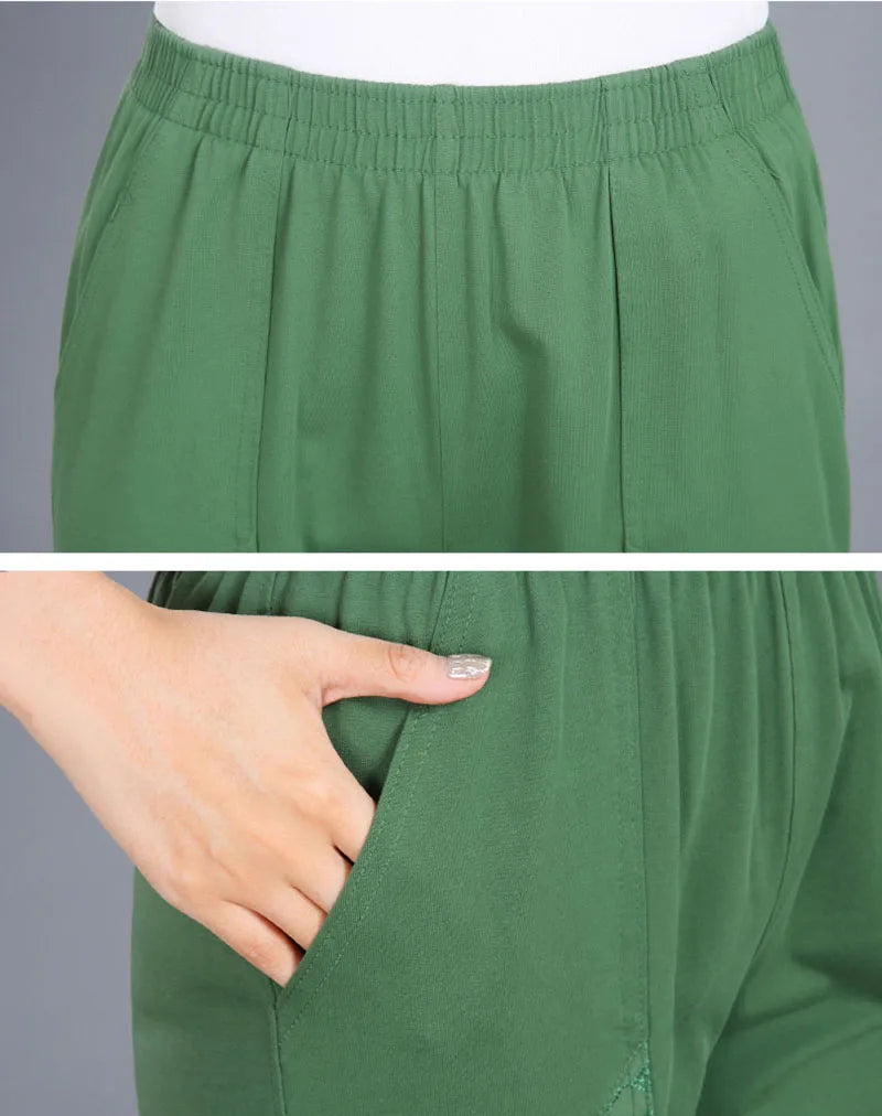 Pantacourt en pur coton pour femme, pantalon décontracté, taille élastique, grande taille 4XL, été 2025