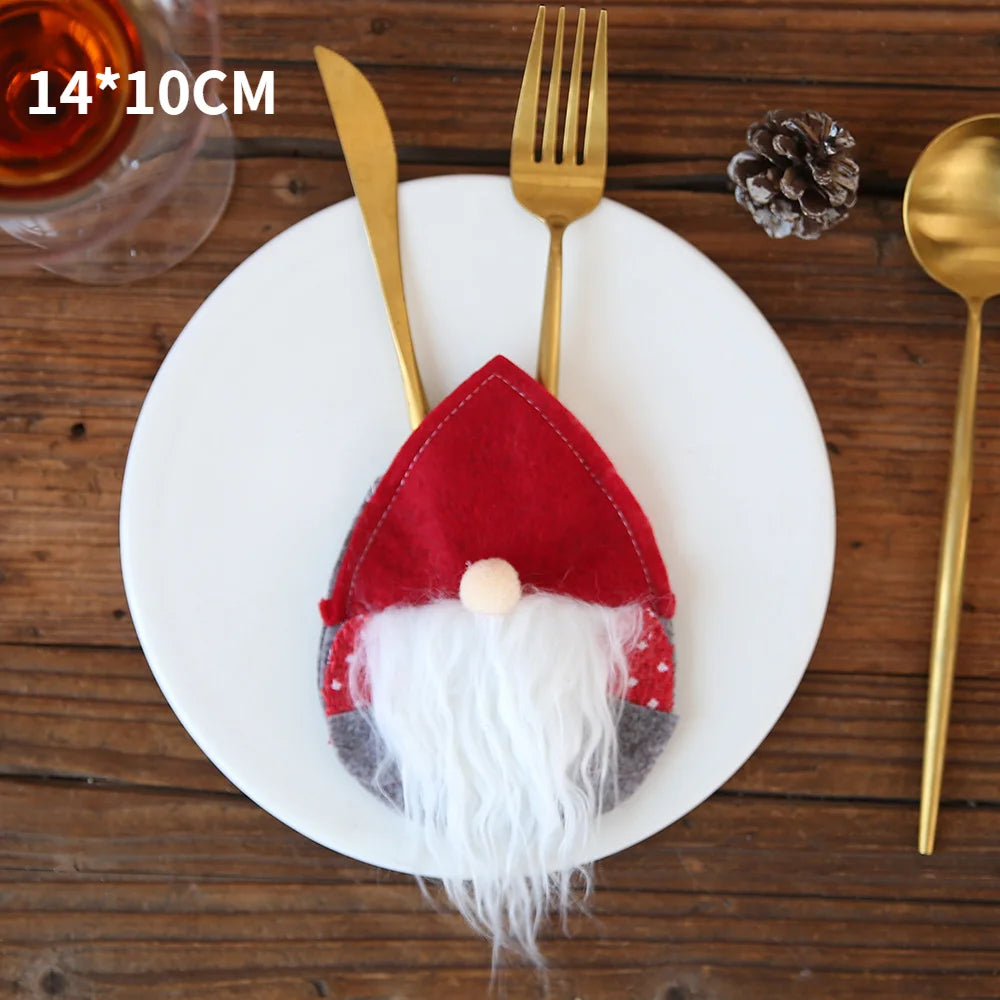 Décorations de Noël de Noel pour la maison, décor de table d'attente, cadeau de Noël du Nouvel An 2021, britannique, fourchette, porte-couteau, sac, 2022