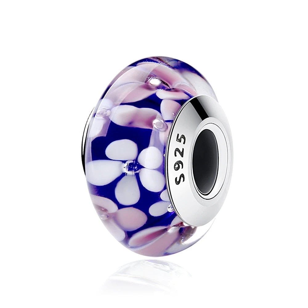 BAMOER 925 en argent Sterling belle fleur rose perles de charme en verre de Murano européen