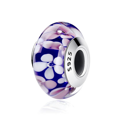 BAMOER 925 en argent Sterling belle fleur rose perles de charme en verre de Murano européen