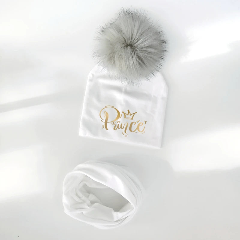 Ensemble de chapeaux pour filles, lettres dorées, princesse, prince, couronne, chapeau pour garçon, bonnet en coton tricoté pour enfants