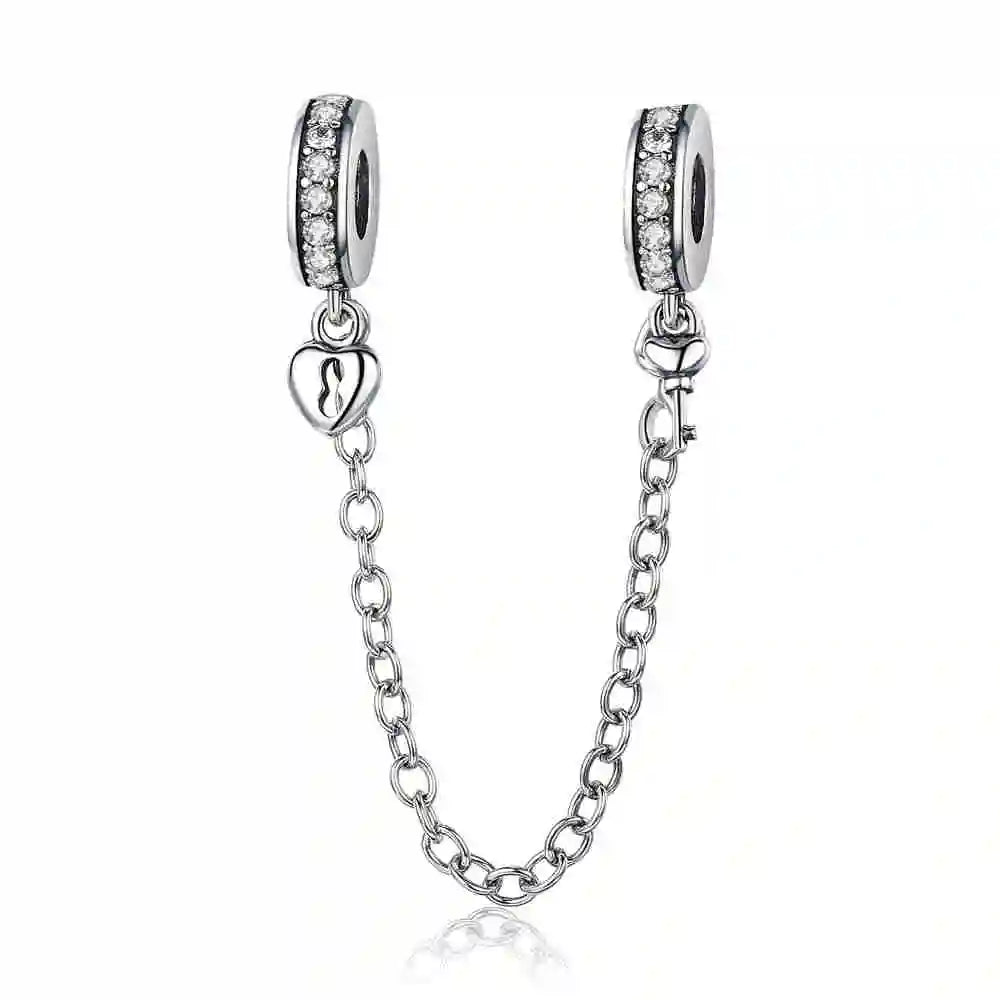 Meilleure vente 100% argent Sterling 925 la clé de coeur silicone sécurité chaîne breloque Wostu Original perles Bracelet bijoux CQC606