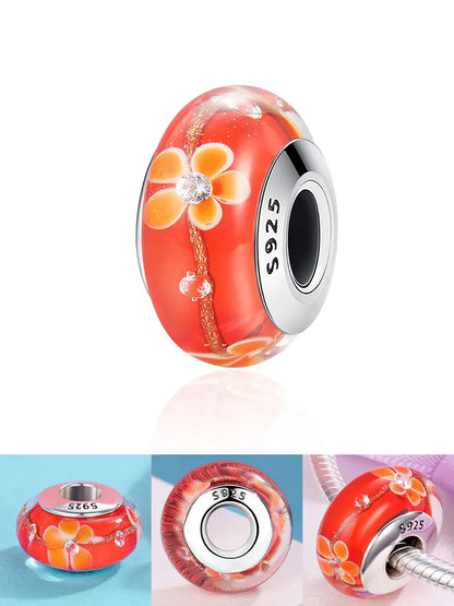 BAMOER 925 en argent Sterling belle fleur rose perles de charme en verre de Murano européen