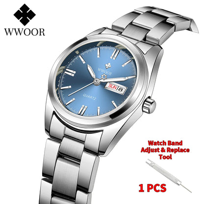 WWOOR-Montre à Quartz en Acier Inoxydable pour Femme, Étanche,