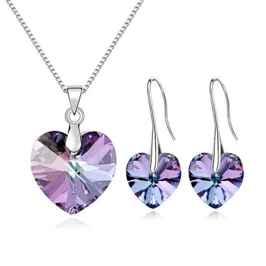 Ensemble de bijoux pendentif coeur pour femme, collier, boucles d'oreilles, argent, violet, Zcomprend