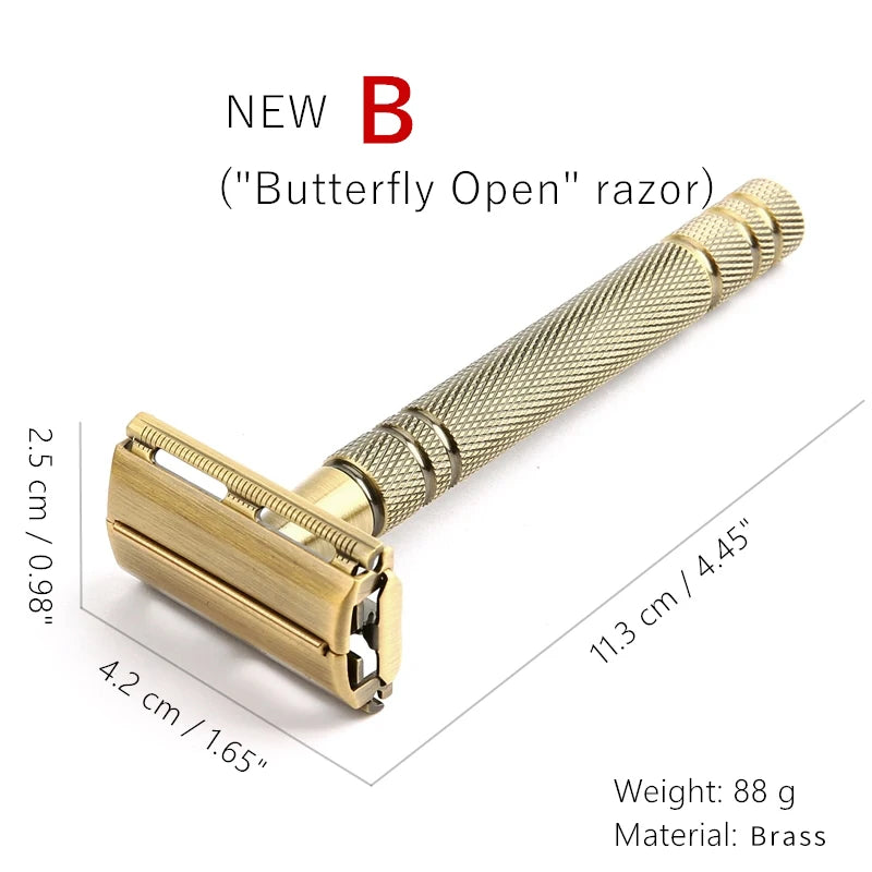 YINTAL – rasoir manuel Double face Bronze pour hommes, classique, à manche Long, sécurisé, rasage remplaçable