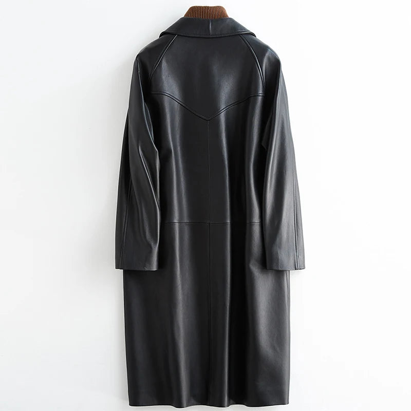 Lautaro-Manteau Respirant en Cuir Noir pour Femme, Manches Raglan, Revers, Mode Coréenne, Printemps, Automne, 2022
