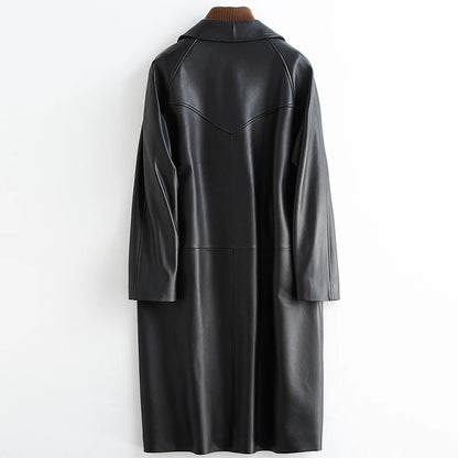 Lautaro-Manteau Respirant en Cuir Noir pour Femme, Manches Raglan, Revers, Mode Coréenne, Printemps, Automne, 2022