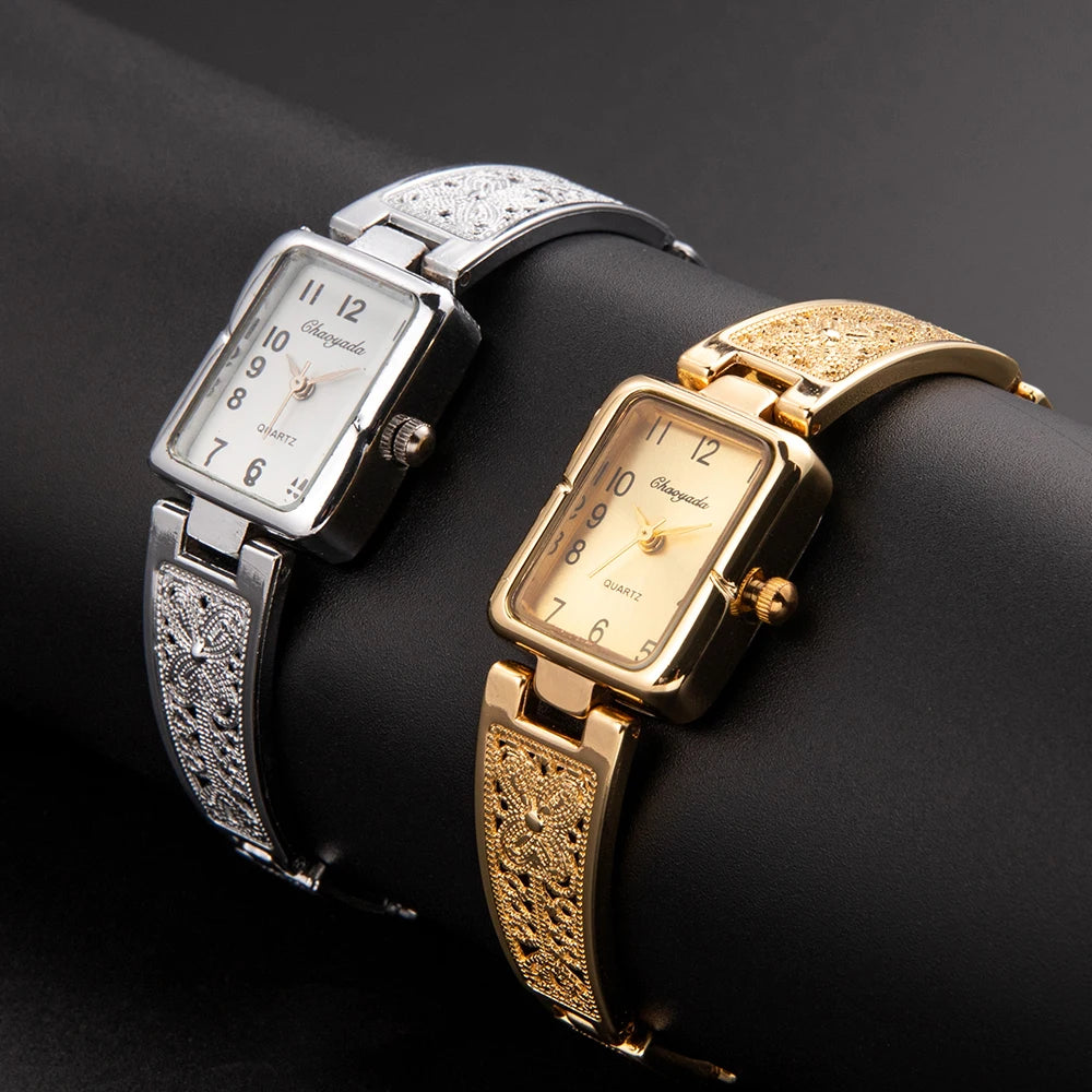 Saat-Montre à quartz carrée pour femme, montre-bracelet pour femme, argent, or, marque supérieure,
