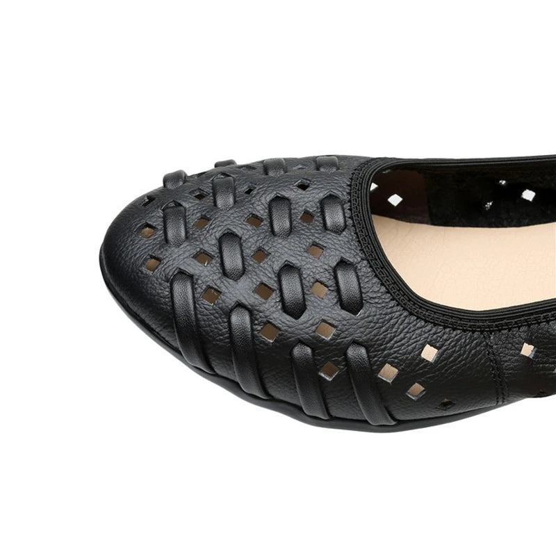 WOIZGIC mère femmes chaussures sandales plates évider en cuir véritable sans lacet mocassins doux été plage Vintage grande taille 42 43
