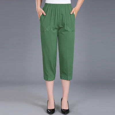 Pantacourt en pur coton pour femme, pantalon décontracté, taille élastique, grande taille 4XL, été 2025