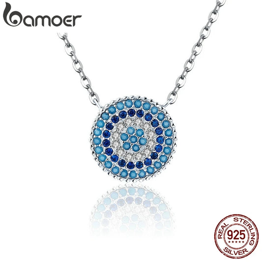 BAMOER-Collier mauvais œil bleu en argent regardé 925 authentique pour femme, pendentif porte-bonheur, colliers de la présidence, bijoux fantaisie, SCN099