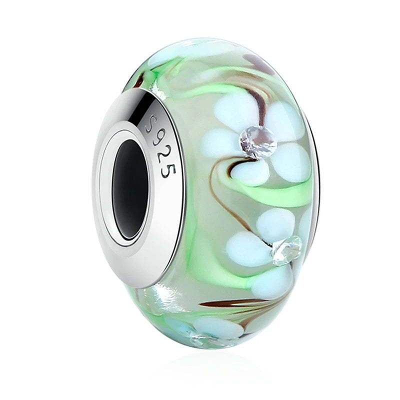 BAMOER 925 en argent Sterling belle fleur rose perles de charme en verre de Murano européen