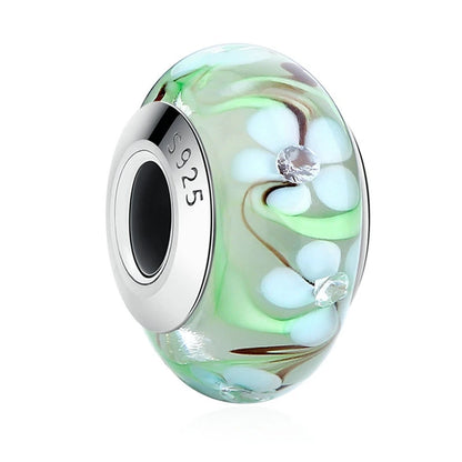 BAMOER 925 en argent Sterling belle fleur rose perles de charme en verre de Murano européen