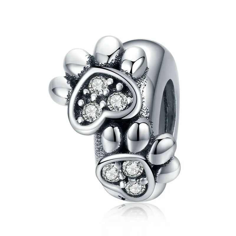 BAMOER authentique 925 en argent Sterling chien empreinte animale chat coeur amour entretoise breloque idéal pour Bracelet l SCC594