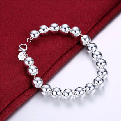 DOTEFFIL 925 argent Sterling 8mm creux lisse perles rondes collier Bracelets ensemble pour les femmes de mariage fiançailles fête bijoux