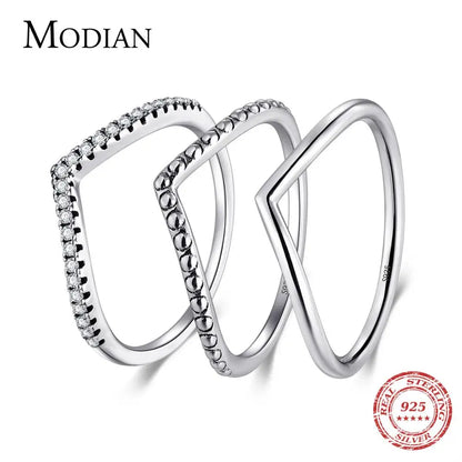 Modian – Bagues empilables en argent sterling 925 pour femme, bijoux en zircons cubiques CZ transparents, mode Instagram, idée cadeau pour couple, 3 styles